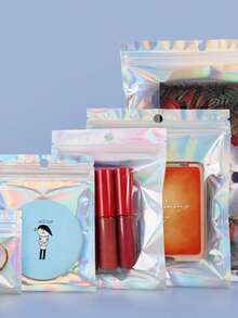 100pcs Reusable Holographic Bags, Laser Rainbow Pattern Self-Sealing Bags In Multiple Sizes, Suitable For Small Business Candy Bags, Front Window Sample Bags, Self-Sealing Bags, Holiday Gift Candy Bags - Multicolor - View 3