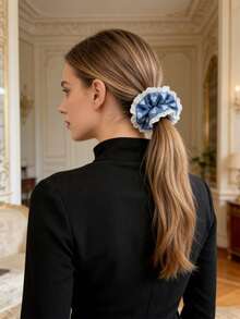 3个情人节女士时尚优雅牛仔爱心印花蕾丝发圈，马尾辫发饰，适合节日、派对、送礼、日常穿搭，波西米亚风优雅发绳 - 彩色 - 查看 5