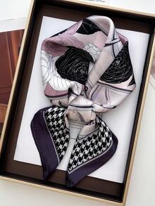 1pc 70cm Square Scarf, Korean Style Women's Faux Silk 3D Letter Print Scarf, Professional Neckerchief Headscarf Causals Hair Bands Winter Hair Accessories Elegant Headbands