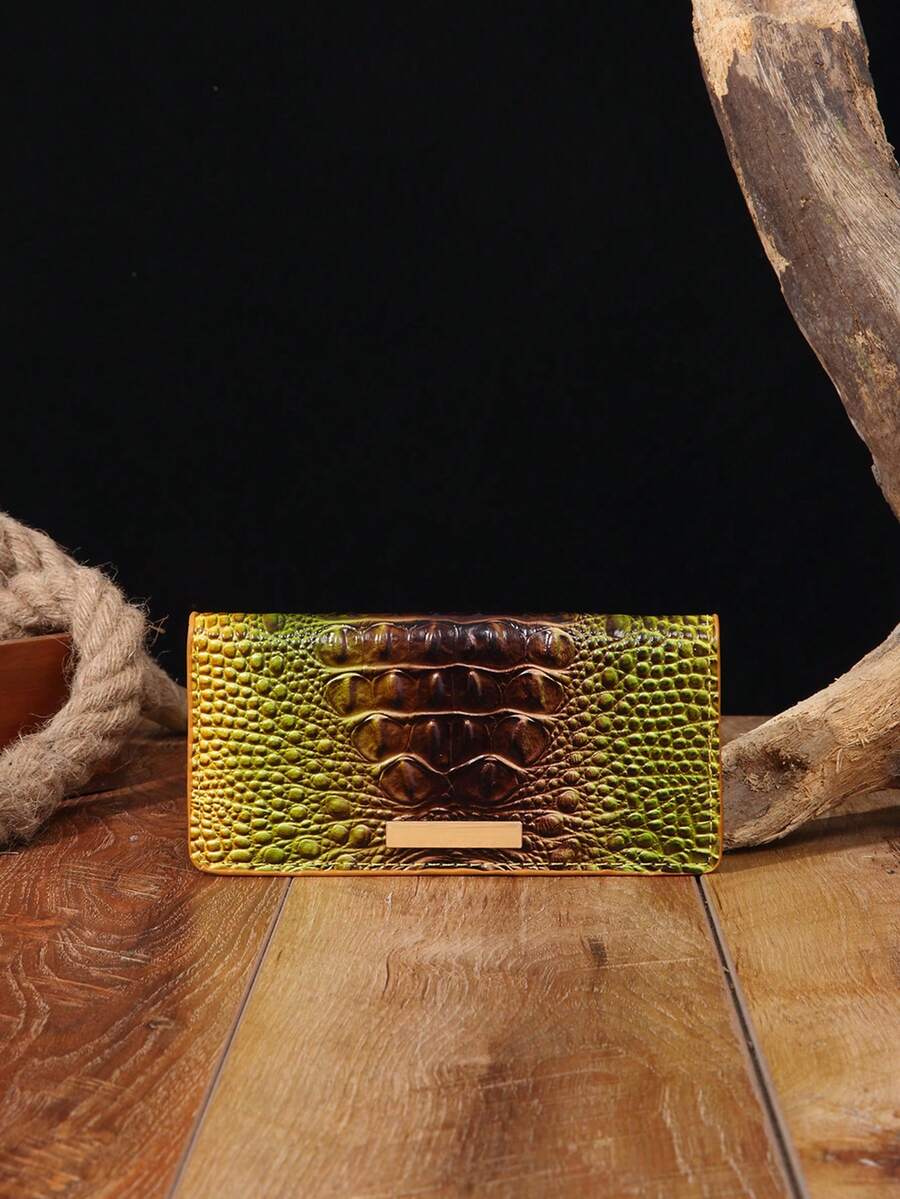 Classic Crocodile - Patterned Wallet - Zippered Pocket & Card Holders, Ideal For Daily Use - Cá Vàng Nâu - Xem 1