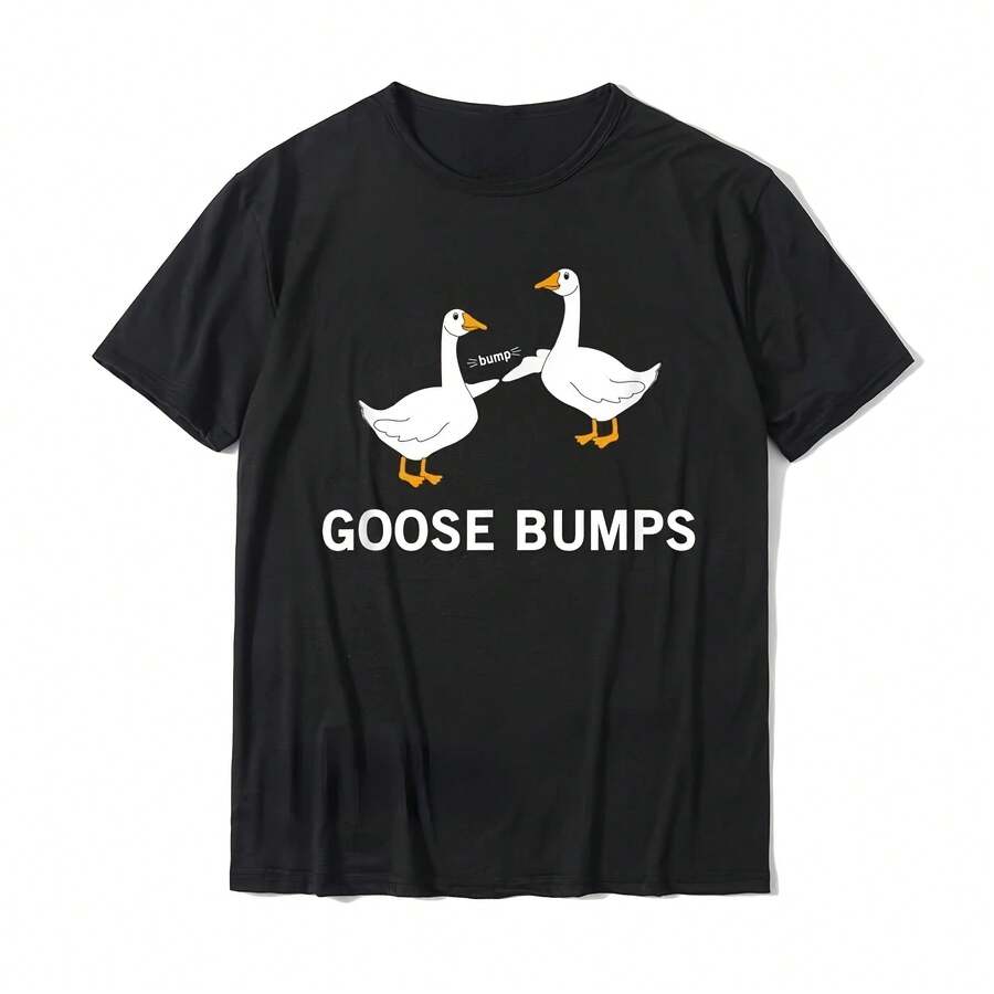 Kawaii Goose T-Shirt, Funny Silly Goose T-Shirt For Women And Men, Casual Work T-Shirts, Oversized T-Shirts, Custom T-Shirts - 黑色 - 查看 1