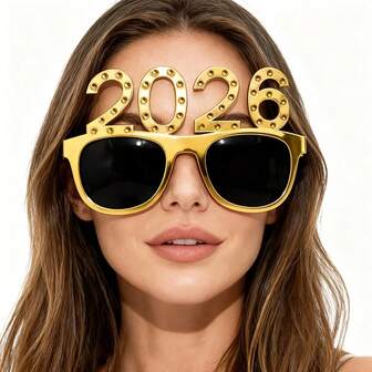 1 pieza Decoración de fiesta de Año Nuevo Gafas rosas/doradas/azules/plateadas, Accesorio de celebración 2026, Accesorio fotográfico para ambiente festivo, ¡Ideal para regalos de fiesta de vacaciones!