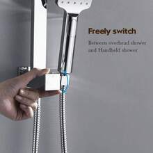 Twin Shower Head Rail Set Square Gooseneck Shower Arm 8" Rain Shower Head 3-Mode Handheld Brass 2 In 1 Diverter Chrome - Chrome - View 5