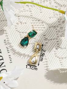 一对波西米亚风合金镶钻耳环，精致奢华优雅，流行百搭耳环 - 綠色 - 查看 4