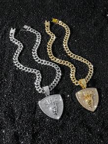 1件男士全镶钻链项链，经典嘻哈风格个性化皇冠、狮头、国王盾牌吊坠 - Style A - 查看 2