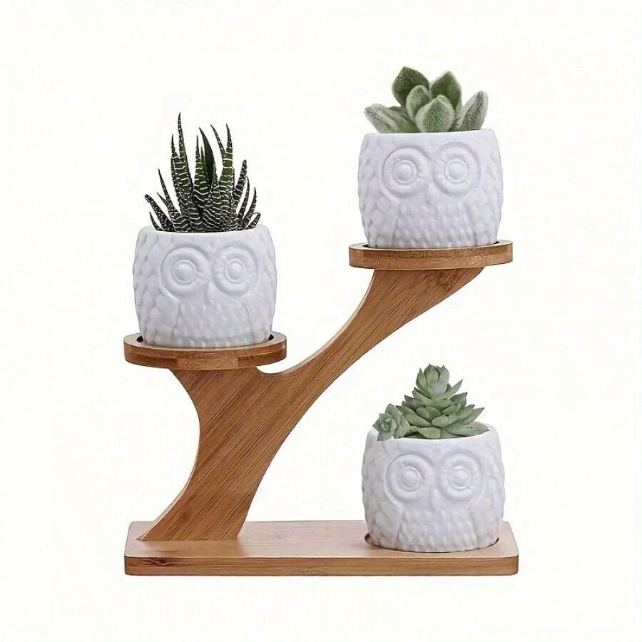 1pc Multifunctional Bamboo Plant Stand, Suitable For Succulents And Potted Plants, Great For Home, Office Or Balcony Decor, Perfect Gift For Gardening Enthusiasts, Plant Rack - Multicolor - View 1