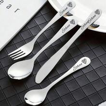 Valentine's Day Personalized Stainless Steel Cutlery 4-Piece Set - Custom Name Engraved Silverware With Cute Bear Design, Romantic Love Gift For Couples, Ideal For Daily Use - Multicolor - Valentine's Day - View 6