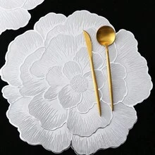 1-120 pezzi Tovagliette americane con disegno floreale dorato, lavabili, facili da pulire, antiscivolo, adatte per decorazione tavola per feste, matrimoni e vacanze - Argento - Visualizzare 4