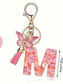 1pc Pink Keychain, Christmas Keychain, Women's Letter Keychain With Tassel, Can Be Hung On Keys, Wallet, Handbag, Backpack, Holiday Christmas Gift, Home Decor - Multicolor - View 1