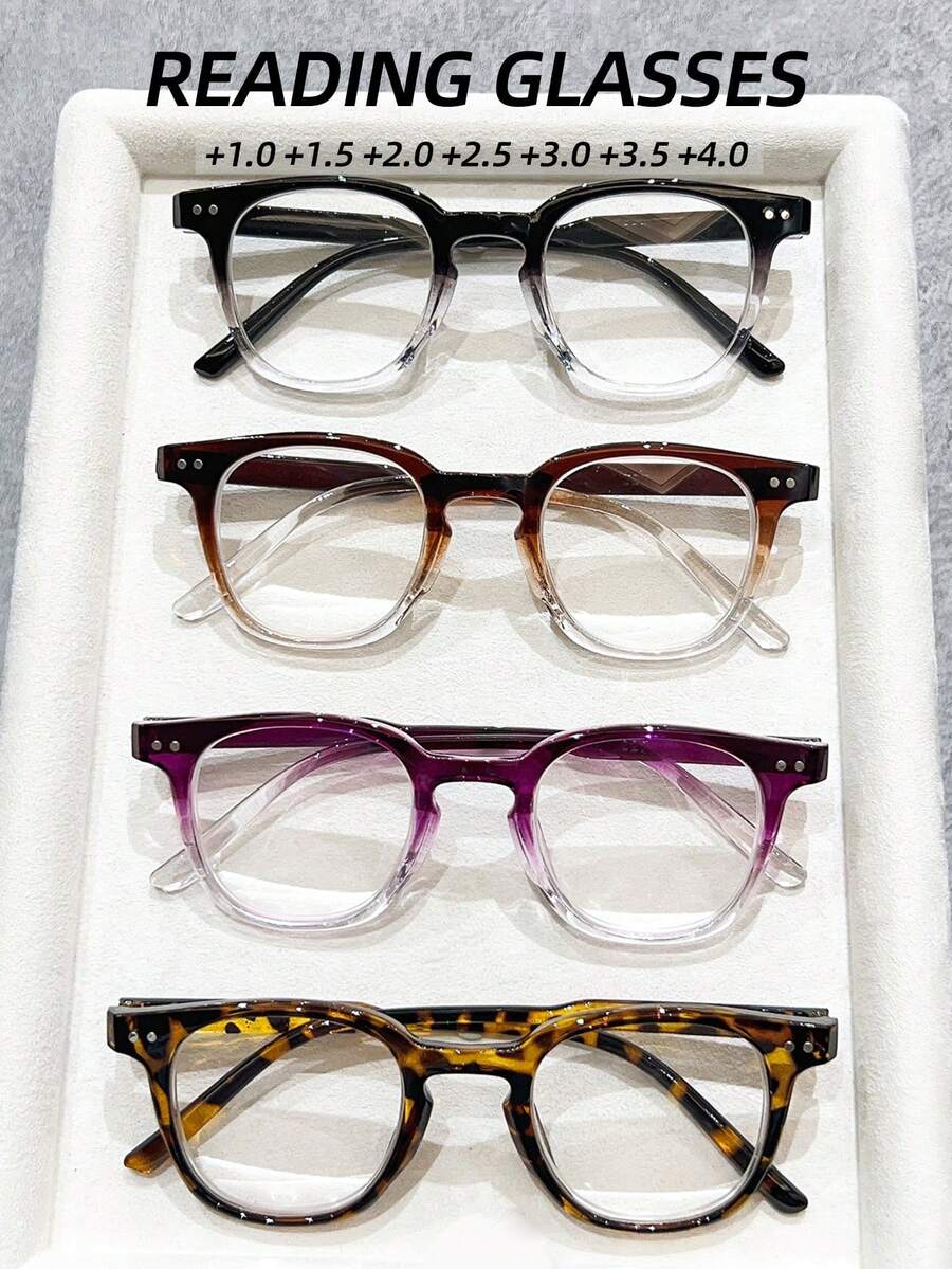 4pcs Fashion Square Frame Casual Everyday Versatile Reading Glasses, Great Gift For Women