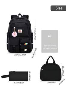 1 Set Solid Color (Plush Pendant + Detachable Hook And Loop*2) Backpack Combo Set, Suitable For Outings And Work, Dual Zipper Design, Can Carry Laptop, Large Capacity, Back To School Gift - Multicolor - View 3