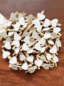 40个/100个/200个装木质心形衣夹，照片回形针，迷你衣夹，适用于家居、婚礼、情人节装饰 - 白色 - 查看 9