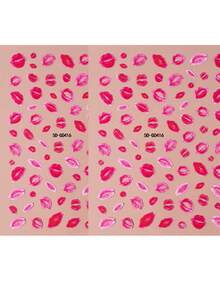 2片装5D情人节粉色嘴唇吻痕美甲贴纸，2片装可爱嘴唇美甲贴花，5D性感嘴唇自粘美甲设计，适合女性/女孩情人节美甲装饰美甲用品 - 彩色 - 查看 7