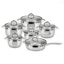 带玻璃盖的高品质不锈钢厨具套装，包括煎锅、不粘煎锅、炒锅、平底锅、炖锅和双耳汤锅。耐腐蚀，厨房必备配件。适用于电磁炉、燃气灶和电炉。 - 銀 - 查看 10