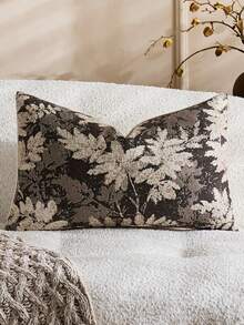 中性花卉图案抱枕套 18 x 18 英寸，复古雪尼尔方形抱枕套，柔软装饰农舍风格沙发抱枕套，适用于客厅卧室（1 件装，2 件装可选） - 灰色 - 查看 3