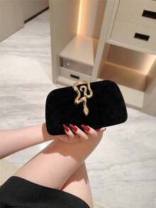 1pc Glitter Metallic Snakeskin Clutch Bag, Luxury Shiny Retro Gold Tone Mini Evening Purse, Fashionable, Charming, Exquisite, Elegant Women's Handbag, Suitable For Weddings, Themed Formal Parties, Galas, Birthday Parties, Comes With Chain - màu đen - Xem 1