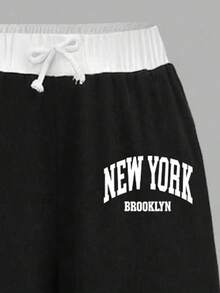 Tween Girls' Letter Print Short Sleeve T-Shirt And Pants Set - Black - View 4