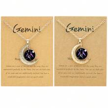 2件套金银复古月亮夜光吊坠，十二星座项链，附星座卡片，派对/生日礼物，日常佩戴 - 金+銀 - 查看 17