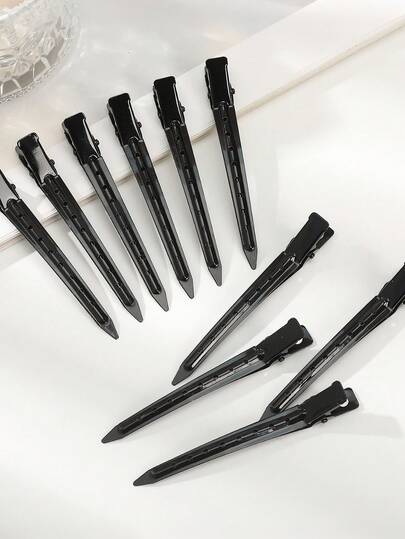 5/10PCS Y2K Streetwear Hair Clips For Women - 3.54in Black Hollow Alloy Duck Bill Clips Minimalist Daily Salon Commute Headwear, Claw Clips, Hair Slide, Hair Barrettes