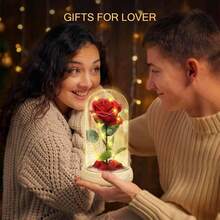 zxr Cúpula de Cristal con Rosa encantada para Siempre diseño de  Rosa Flower con Luces LED Regalos Románticos para Navidad Novia San Valentín Mujeres Día de La Madre Rojo-002125 - Transmisión002 - Ver 3