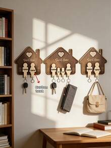 1pc Super Idol "Sweet Home" Wooden Wall Decor, With Detachable Keychain And Keyring, 3 Unique Designs Available. Fashionable, Modern, Customizable, Personalized, Unique, Ideal Gift, Multifunctional, , Decorative, Reusable, Exquisite, Stylish, High-Quality, Colorful, Contemporary, Customized, Personalized, Unique, Boyfriend, Dad, Girlfriend, Mom, Family, Friends, Tea Room, Home, Garden, Office, Home Decor - Multicolor - View 3