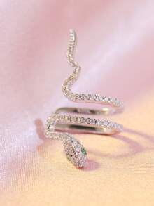 1 chiếc khuyên tai kẹp hình rắn màu trắng đính đá Zirconia, không cần xỏ lỗ. - Bạc - Xem 6