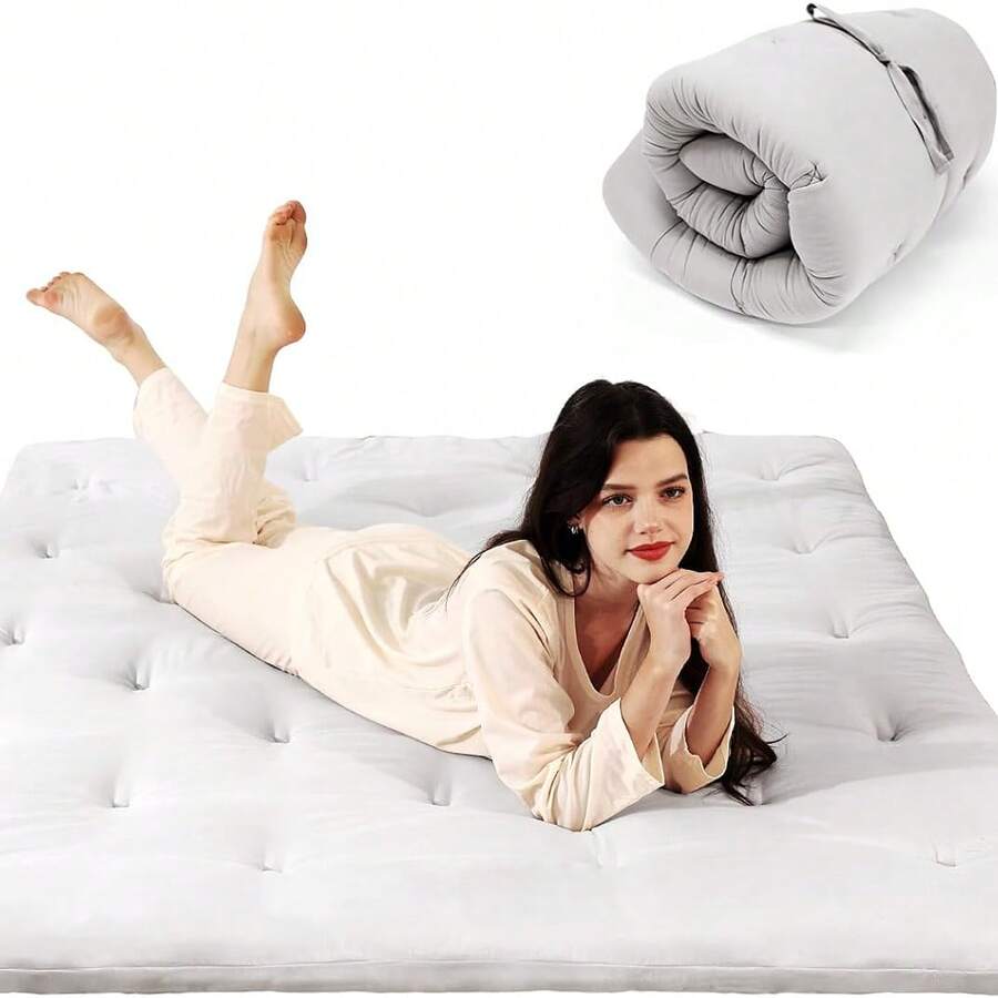 1pc Japanese Style Futon Mattress Pad Breathable Tatami Mat Bedding Mattress Cover Soft Mattress Protector Down Alternative Filling Mattress Topper Floor Mat White - White - View 1