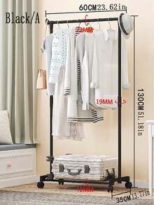 Mobile Double/Single Rod Garment Rack - Movable Wheeled Design, With Storage Space, Suitable For Entryway/Bedroom/Closet - Black - View 6