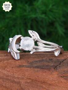 Pure Silvery S925 Moonstone Star And Moon Matching Ring For Women, Suitable For Engagement Banquet Jewelry 4.5g, Gift For Eld, Gift For Ramadan - Silver - View 2