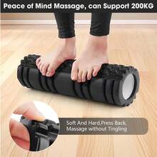 1个黑色泡沫轴，泡沫轴按摩器，非常适合自我按摩、空心肌肉按摩、瑜伽普拉提、运动肌肉按摩、肌肉按摩、瑜伽触发点网格 - 彩色 - 查看 5