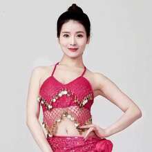 Áo croptop buộc dây tua rua đính sequin dành cho nữ, trang phục múa bụng phong cách Bohemian cho các lễ hội và buổi biểu diễn. - Nhiều màu - Xem 5