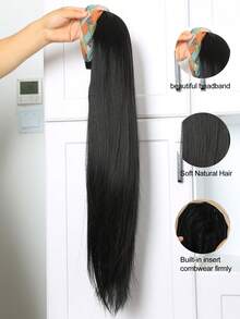 26英寸女士优雅长直假发，带发带（彩色编织发带+半头假发），轻盈舒适，适合日常佩戴、派对、角色扮演、返校季和万圣节，瞬间增加发量和长度，角色扮演配饰，透气材质，时尚达人之选（发色：自然黑、浅棕） - 彩色 - 查看 6