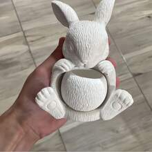 2件套DIY粘土模具复活节坐姿兔子杯环氧树脂硅胶模具复活节兔子圆形蜡烛杯石膏水泥模具小花盆烛台硅胶模具逼真兔子蜡烛模具，可重复使用，易脱模 - 白色 - 查看 4