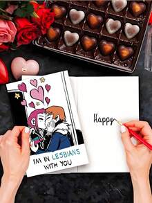 1pc, Unique Valentine's Day Card. LGBTQ Valentine's Card. Adult Valentine's Card. Includes Envelope. Premium Paper. Cartoon Girl Kissing Design. Love Card For LGBTQ. - Multicolor - View 8