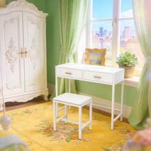 White Cushioned Dressing Table Metal Stool Seating Bedroom Furniture Chair Stool - White - View 4