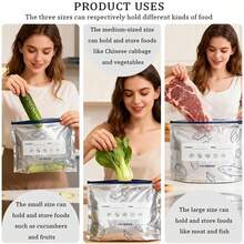 Reusable Aluminum Foil Sealable Storage Bags, 2026 New Resealable Vacuum Zipper Pouches For Food, Stand Up Foil Sealable Bags With Label And Zip Lock For Vegetable Fruit Meat (30Pcs, S+M+L) - Grey - View 5