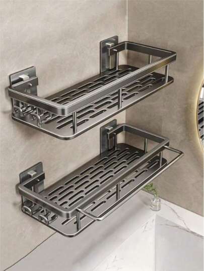 1pc Wall Mounted Drill-Free Toilet/Shower/Sink Shelf, Suitable For Bathroom And Shower, Can Store Toiletries And Cosmetics, No Drilling Required, Suitable For Home Use, Also Applicable To Kitchen, Bathroom, Balcony, Sink And Kitchen Sink