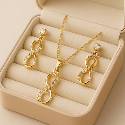 Kit Colar + Brinco Infinito Folheado a Ouro 18k