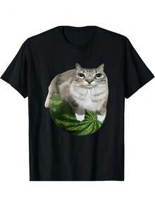 Cute Meme Watermelon Cat T-Shirt Unisex Men's Women's 100% Cotton Premium Top Streetwear New Release Immediate Shipping Various Colors!! Plus Size - 黑色 - 查看 2