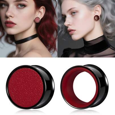 4件/2件 双色黑红圆形不锈钢耳扩穿耳钉 新款低过敏性耳饰 女士礼物 新品上市