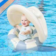 Swimming Float - Flotar con Dosel Anillo de natacin para bebs, Nadadores de bebs inflables con Dosel - Anillo de natacin Inflable Plegable Asiento de  Retro - Parasol extraíble de rayas azules - Ver 5