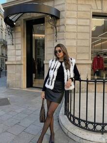 Colete Feminino De Luxo Branca Com Estampa Animal, Elegante, Felpudo E Macio, Ideal Para Festas De Carnaval, Saídas Noturnas, Streetwear Chique, Estilo Mafioso, Moda Antiga E Elegante. - Branco - Ver 4