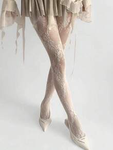 1Pair Sexy Lace Mesh Pantyhose, Women's Jacquard High-Elasticity European Style Base Layer Tights