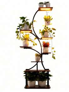 8-Tier S-Shaped Metal Plant Stand - Indoor Plant Stand With Grow Light, 62 Inch Height, Multi-Function Home, Yard And Office Space Saving Adjustable Sturdy Plant Stand - màu đen - Xem 6