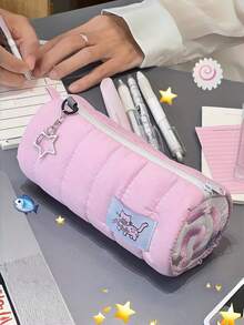 大容量可爱粉色猫咪造型铅笔盒，毛茸茸的鱼饼设计，文具收纳袋，高性价比铅笔盒，新款返校蝴蝶结铅笔盒 - 大号，也可作化妆包使用，小巧可爱，时尚百搭，大容量，女孩文具收纳盒，学习用品 - 彩色 - 查看 3