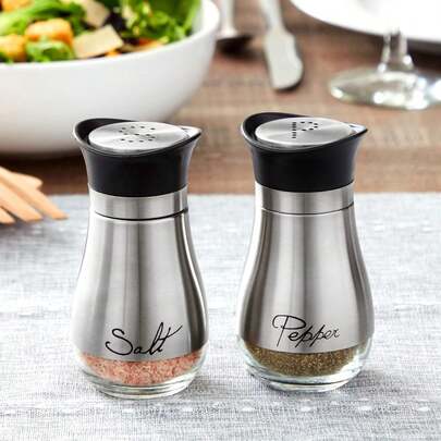 Salt And Pepper Shaker Set, Glass Bottom Salt And Pepper Shakers, Suitable For Kitchen, Dining Table, RV, Camping, Barbecue, Refillable Design