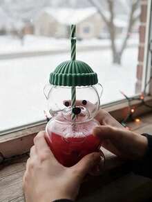 2026新款迷你小熊造型玻璃杯，蜂蜜熊吸管杯，配绿色杯盖和吸管，透明可爱小熊造型饮水杯，萌趣玻璃杯，适合居家办公使用，可作礼物、阅读杯、节日礼物、趣味饮具，经久耐用，适合开学季使用 - 彩色 - 查看 4