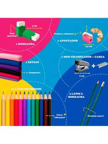 KIT MATERIAL ESCOLAR COMPLETO MOCHILA MENINO ENSINO FUNDAMENTAL MÉDIO FACULDADE ESCOLA ESTOJO CADERNO MASCULINO AZUL papelaria - Multicolorido - Visão 4