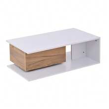Coffee Table 90 X 50 X 30 Cm, 360° Swivel Drawer, Coffee Table With 1 Drawer, High-Gloss Lacquered Living Room Table With Open Storage Space, Side Table, White And Wood Finish