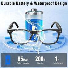 AI Translation Smart Glasses With Chat GPT For Men And Women, Bluetooth Sunglasses With Translator 164 Languages , Music Playback & Hands-Free Calls, UV & Blue Light Protection Christmas Gifts Will Not Change Color - 黑色 - 查看 5